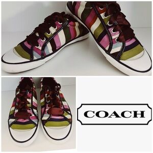 Coach Barrett Hamptons Striped Canvas  Low-Top Sneakers w/ fun Satin Laces